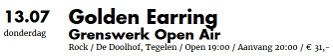Golden Earring show ad Grenswerk Open Air festival July 09, 2017 Tegelen - Doolhof